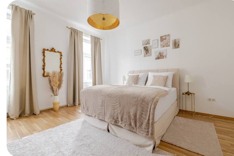 Helles Schlafzimmer in eleganter 3-Zimmer Wohnung – Kurzzeitmiete & Wohnen auf Zeit für 1 bis 6 Monate in Wien