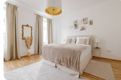 Helles Schlafzimmer in eleganter 3-Zimmer Wohnung – Kurzzeitmiete & Wohnen auf Zeit für 1 bis 6 Monate in Wien