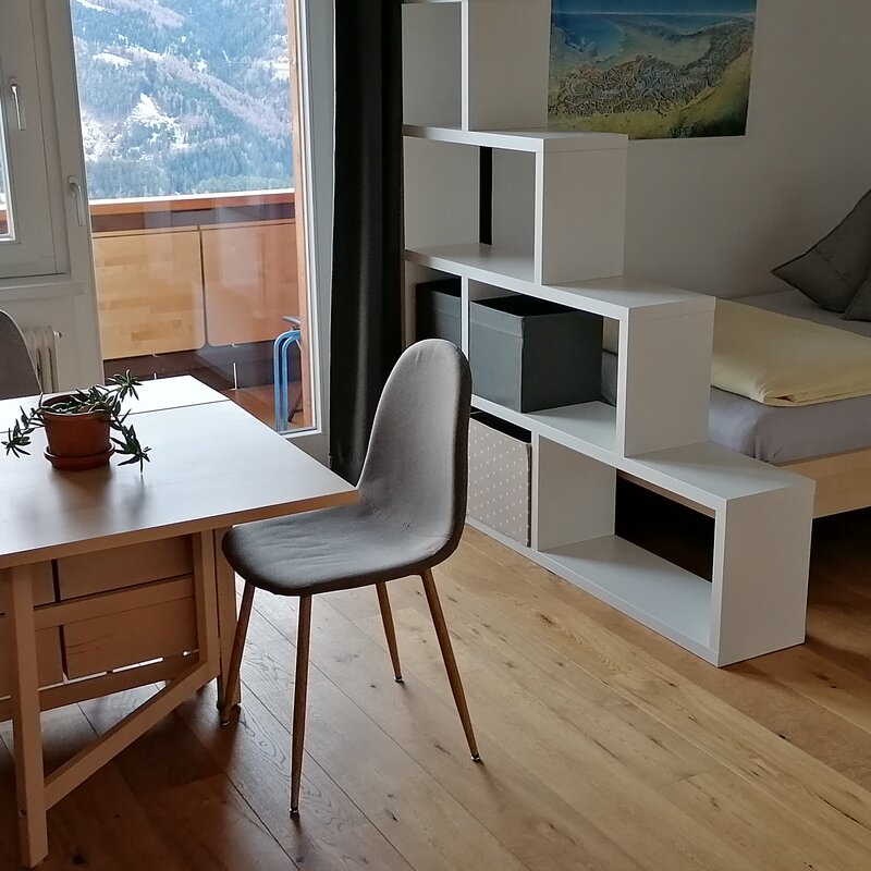 comfortable living- bedroom and balcony with panoramic view