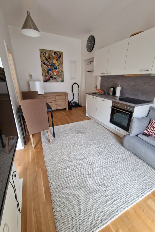Bright open-plan kitchen & living area – 2-room apartment for short-term rental & temporary housing for 1 to 6 months in Linz