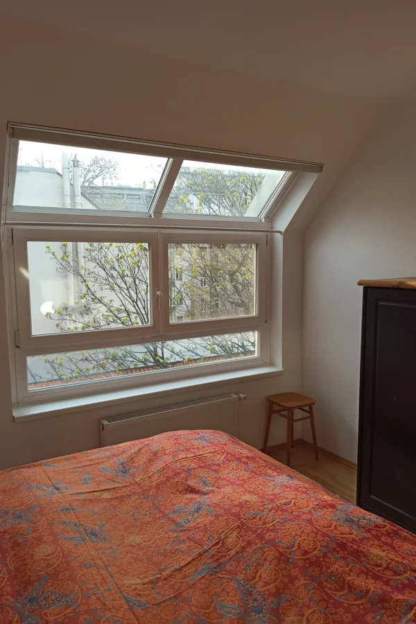 Das Fenster wurde mit einem Fliegengitter ausgestattet, davor eine Linde | © G.Blaschitz