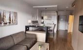 Living room with dining area and kitchen