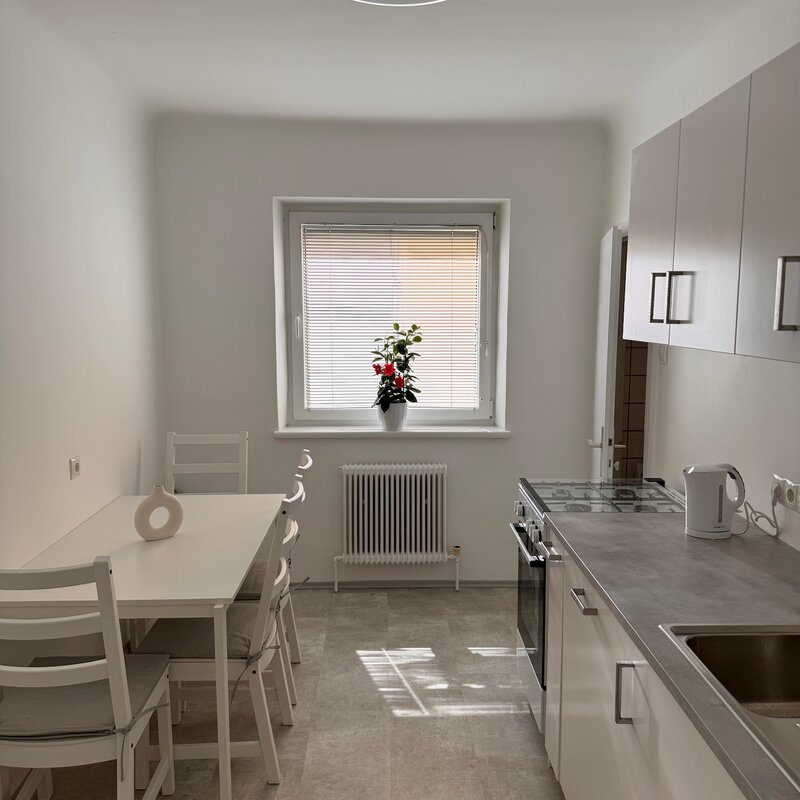 Küchenansicht mit Esszimmertisch