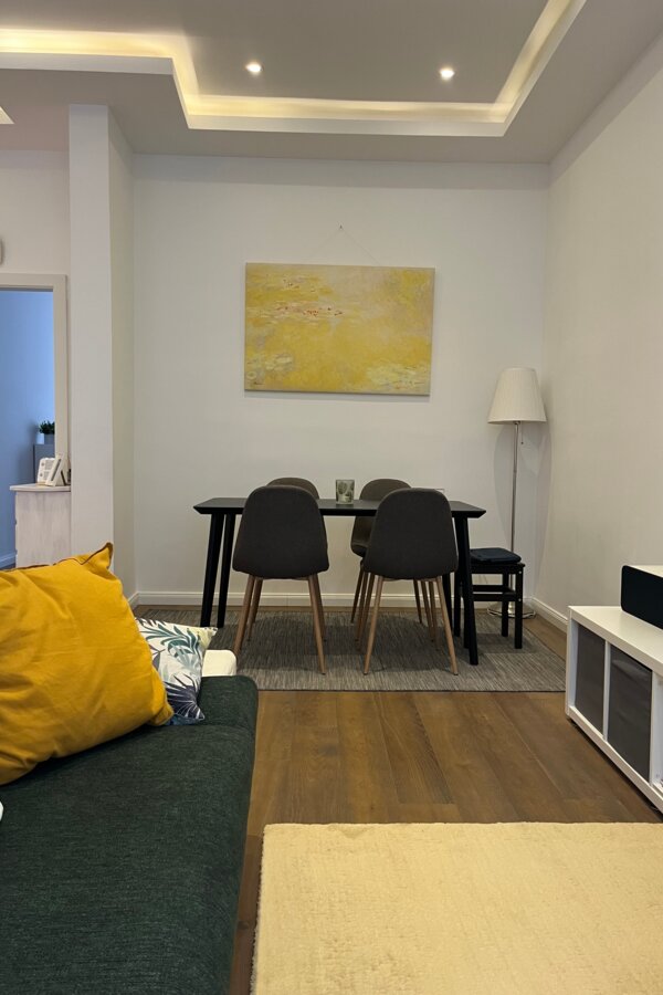 View from the sofa towards the dining area