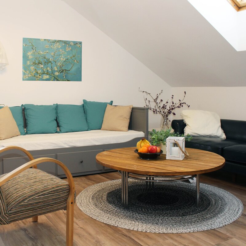 Helles Wohnzimmer mit Sofa & Dachfenster – 3-Zimmer Wohnung, Kurzzeitmiete & Wohnen auf Zeit für 1 bis 6 Monate in Palt