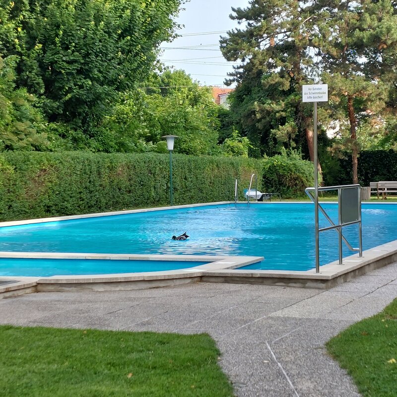 Schwimmbad mit Duschen, Umkleidekabine und WC