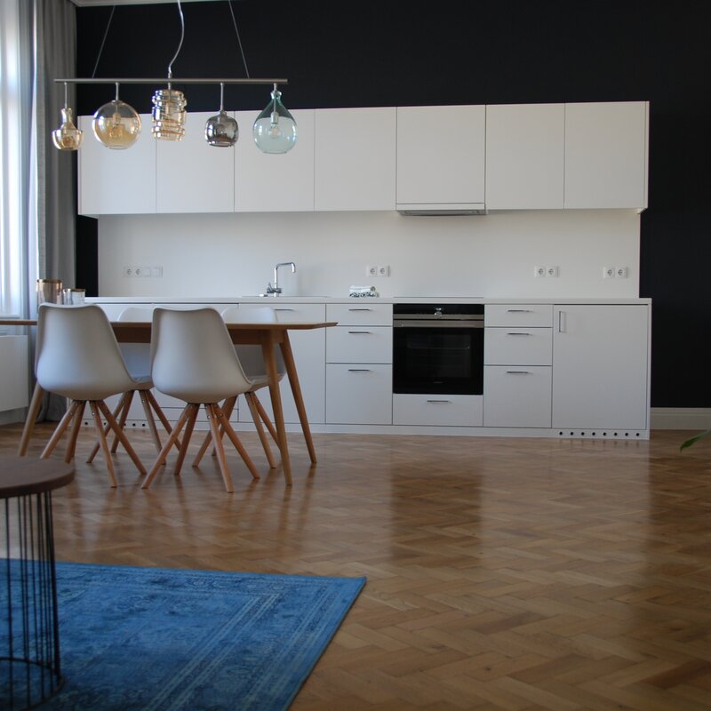 Dining table and kitchen
