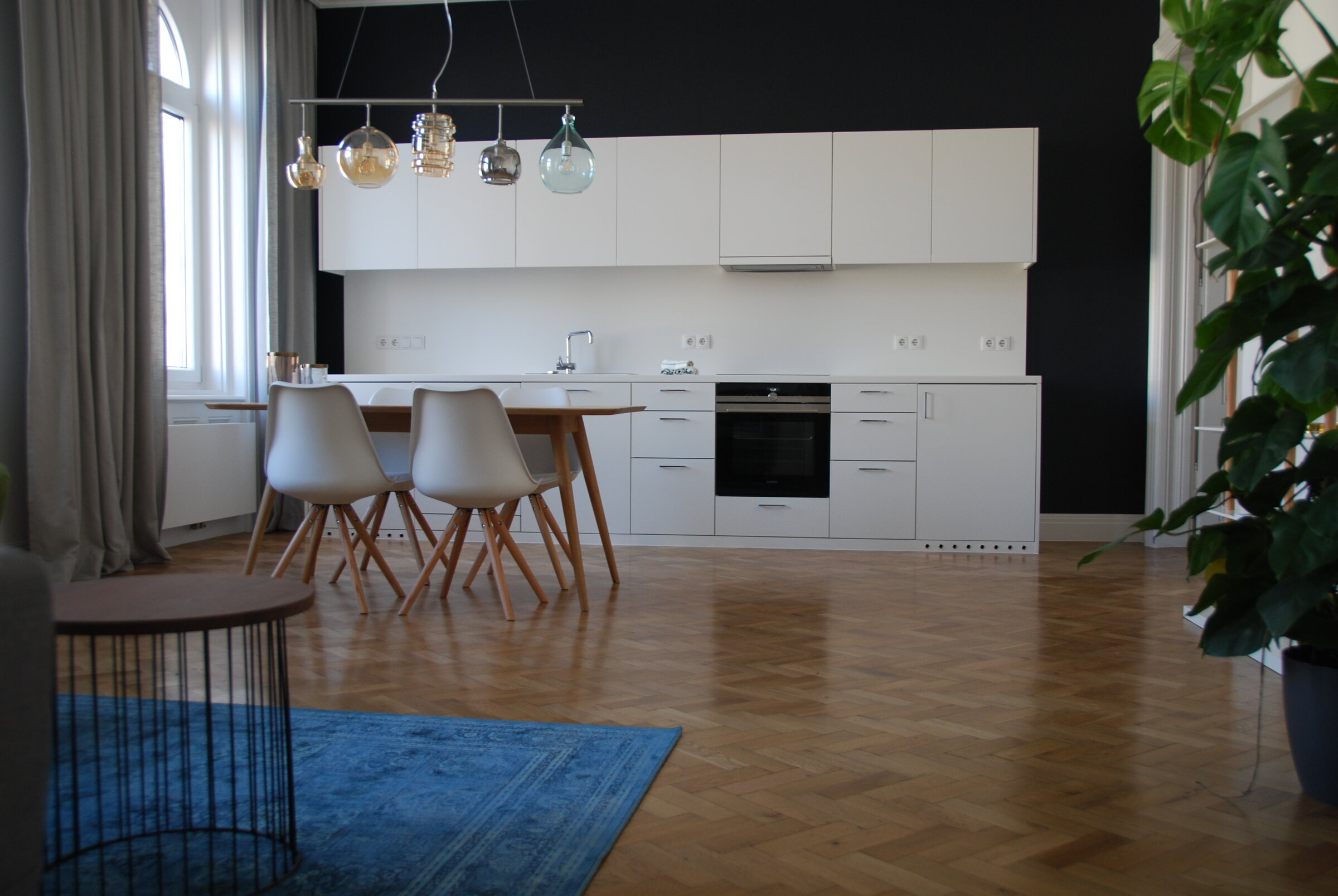 Dining table and kitchen