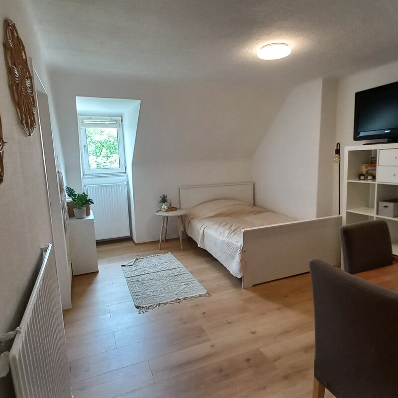 Helles 1-Zimmer Apartment mit Bett, TV & Schreibtisch – Kurzzeitmiete & Wohnen auf Zeit für 1 bis 6 Monate in Linz.