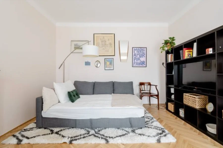 Wohnzimmer mit ausgezogener Couch | © Robert Hartinger