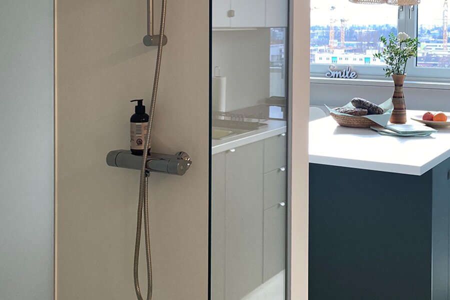 Bad, Dusche mit Glasabtrennung und Türe