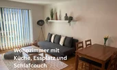 Wohnzimmer mit Küche, Essplatz und Couch