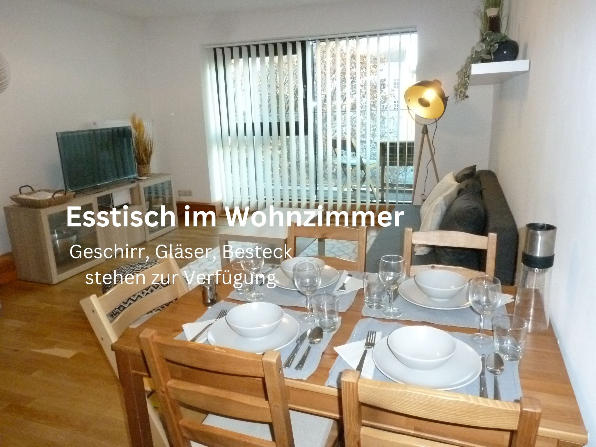 Dishes, glasses, cutlery are available