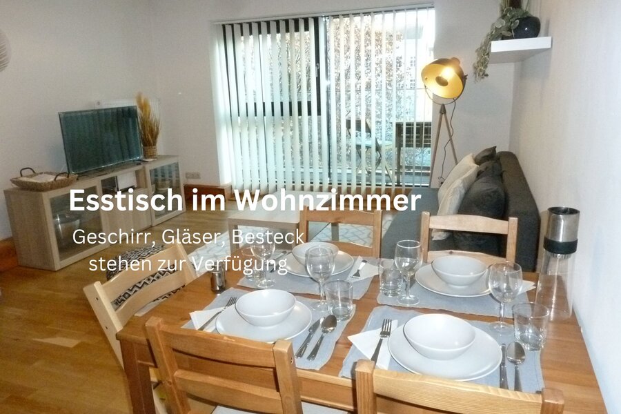 Dishes, glasses, cutlery are available