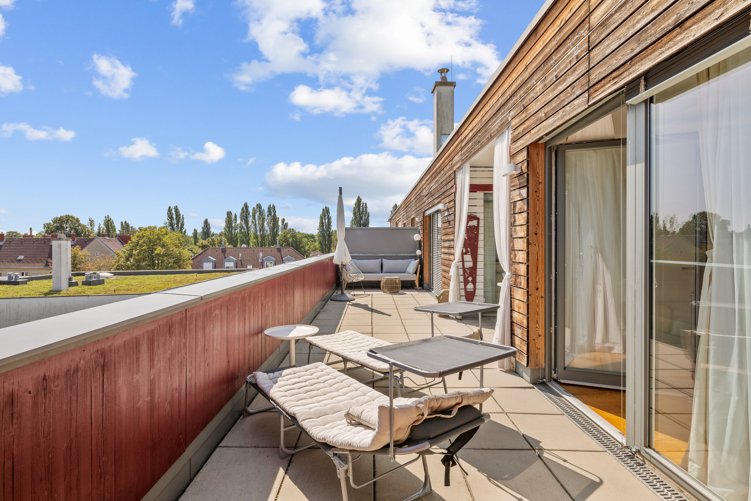 View to the entire terrace and sun beds