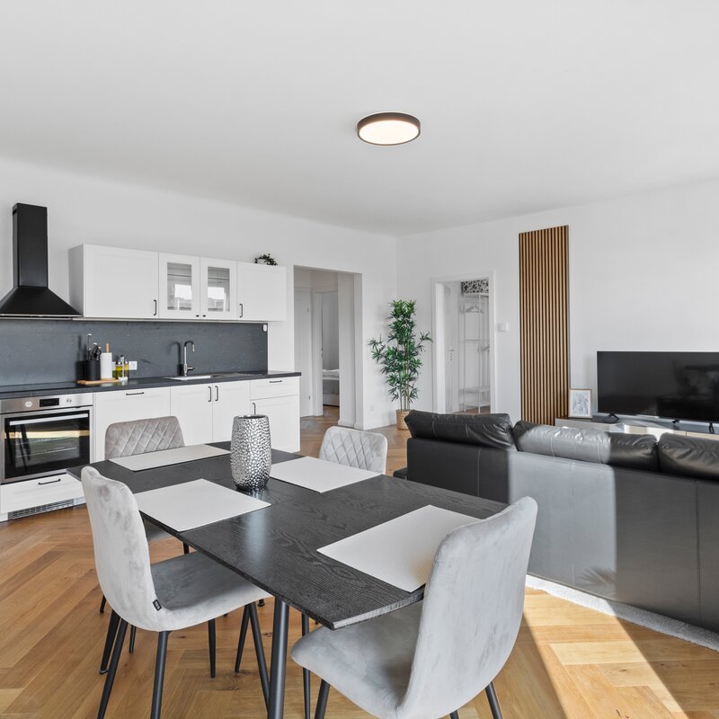 Wohn- und Essbereich mit vollausgestatteter Küche