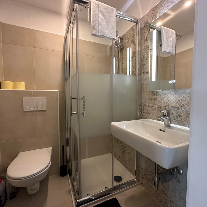 Badezimmer mit Dusche und WC