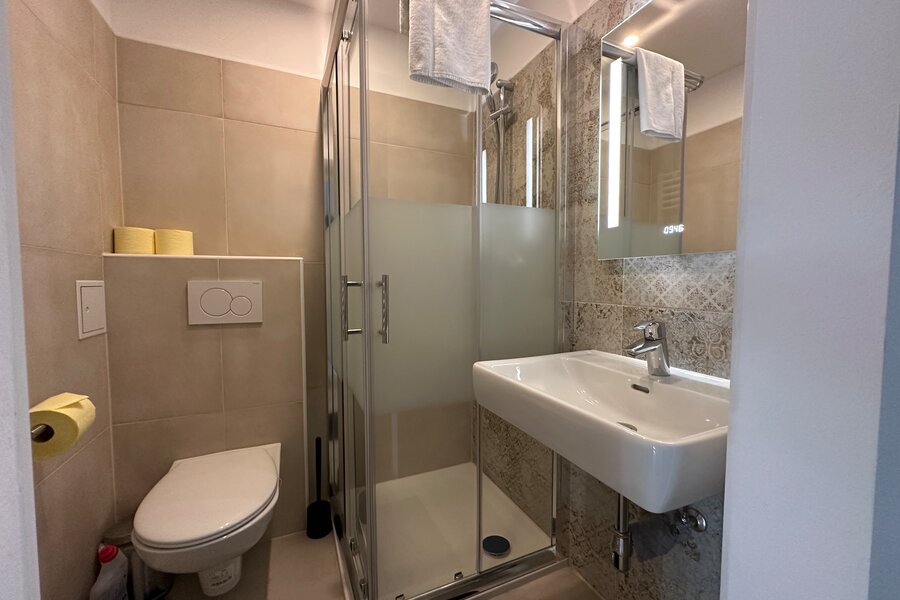 Badezimmer mit Dusche und WC