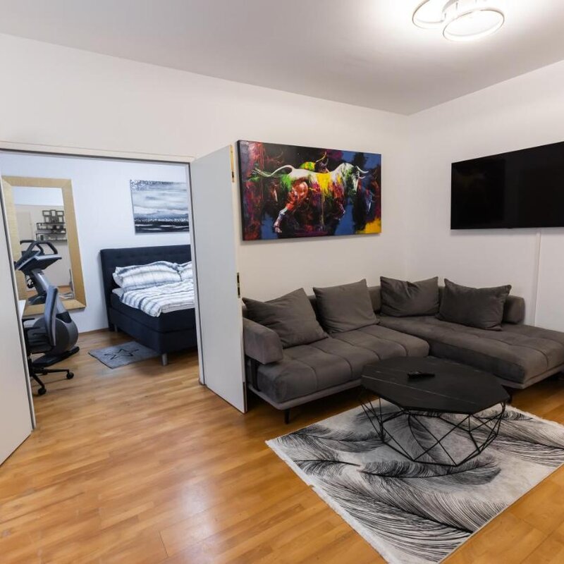 Das geräumige Wohnzimmer des Appartments.