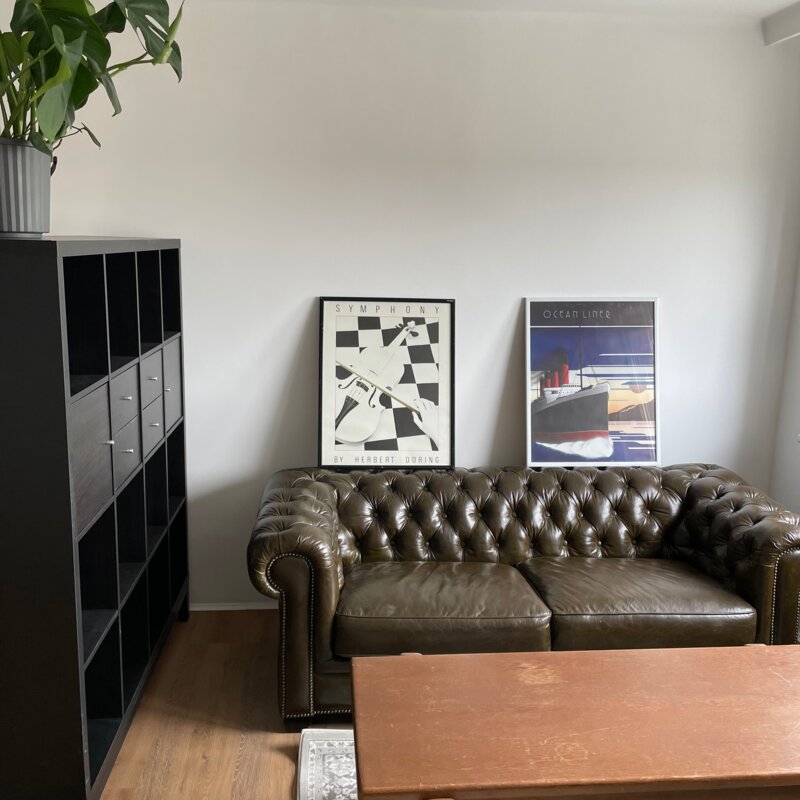 Stilvolles Wohnzimmer mit Ledersofa – 1-Zimmer Wohnung zur Kurzzeitmiete & Wohnen auf Zeit für 1 bis 6 Monate in Wels