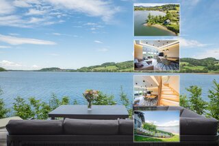 Blick von der Terrasse auf den Obertrumer See