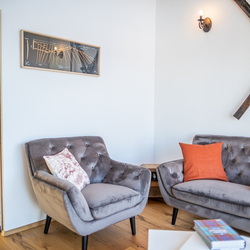 Living room, view towards kitchen
