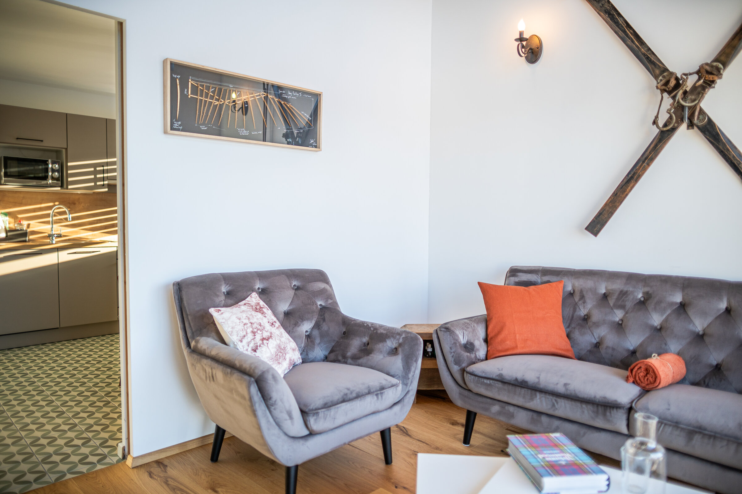 Living room, view towards kitchen