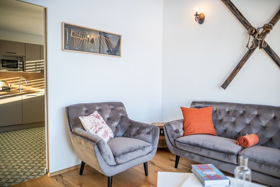 Living room, view towards kitchen