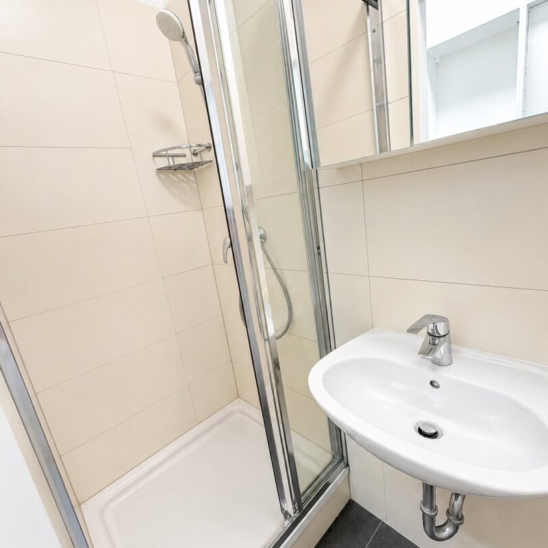 Well-maintained bathroom with shower and toilet.
