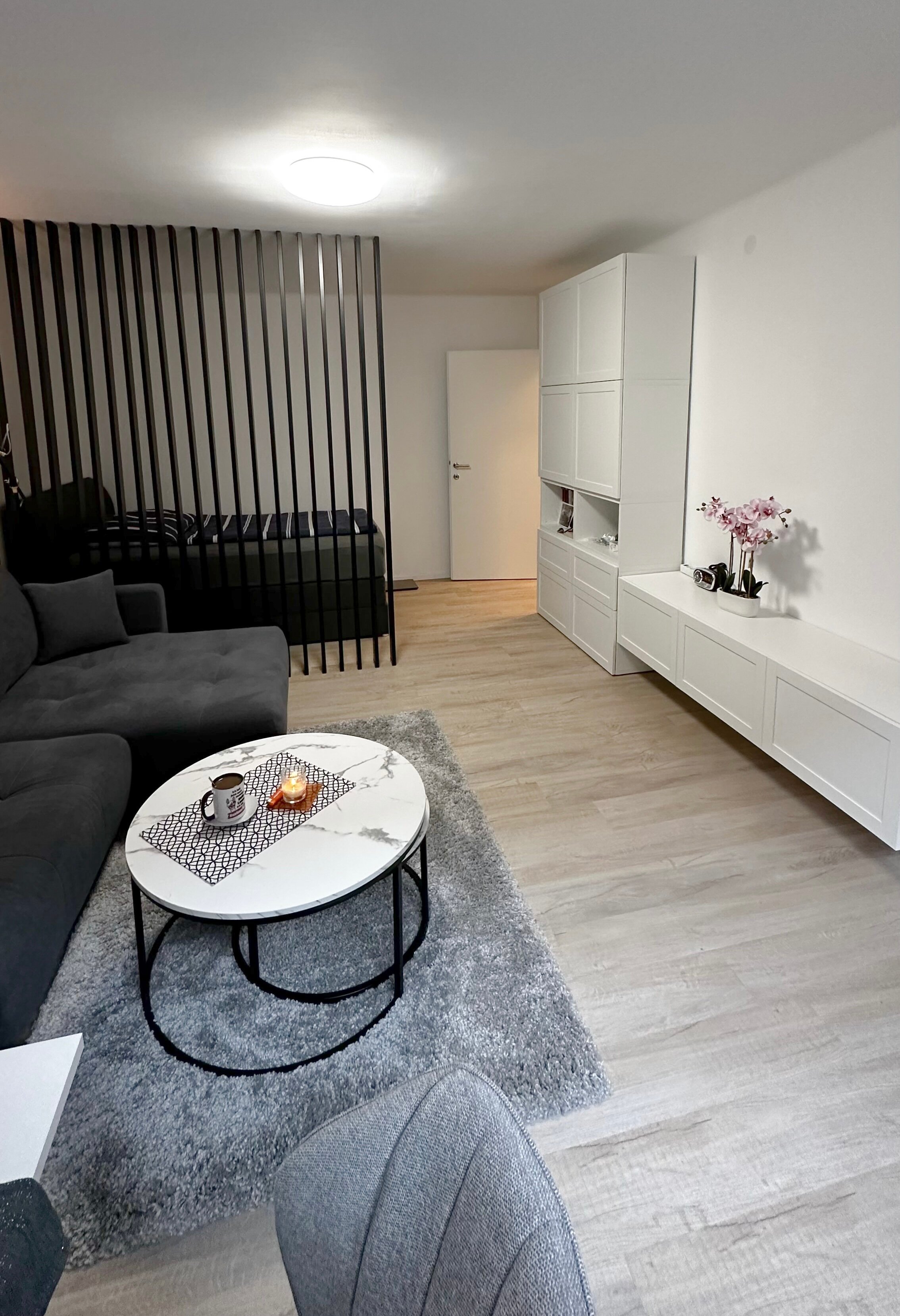 The newly renovated living room with modern sofa, stylish furniture and plenty of natural light - perfect for relaxing after a long day.