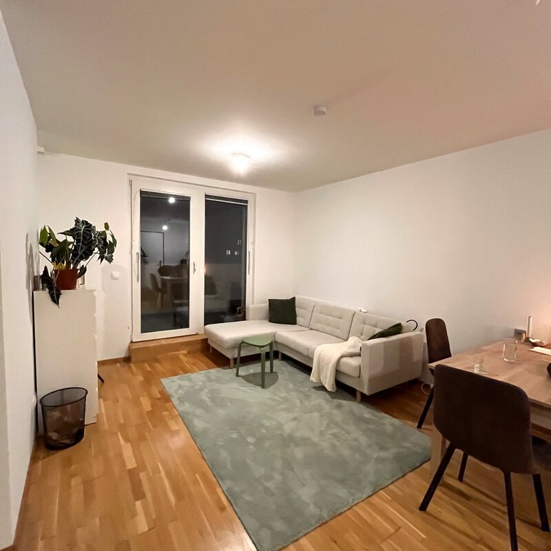 Offener Wohnbereich mit gemütlicher Couch, Esstisch mit 6 Stühlen