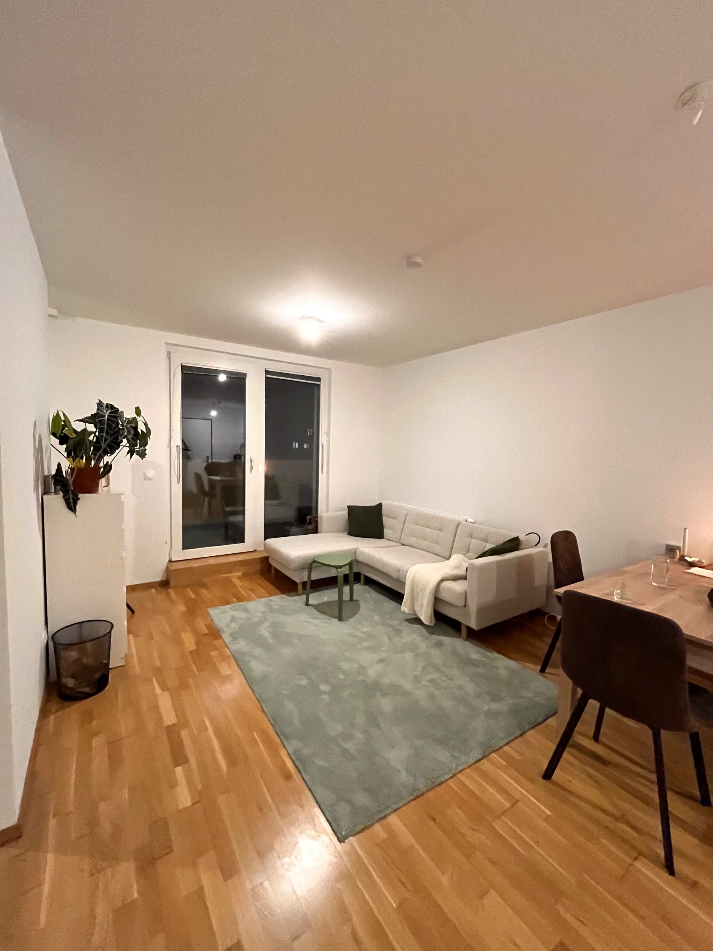 Offener Wohnbereich mit gemütlicher Couch, Esstisch mit 6 Stühlen