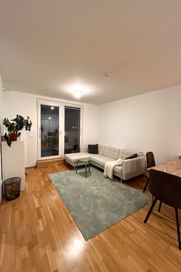 Offener Wohnbereich mit gemütlicher Couch, Esstisch mit 6 Stühlen