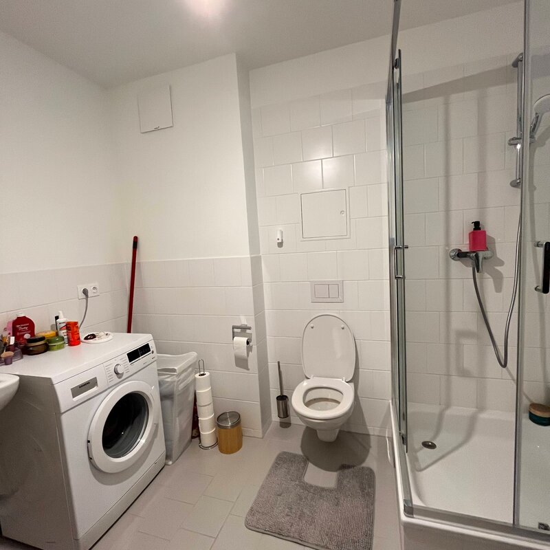 Waschmaschine, Dusche, Handtuchtrockner