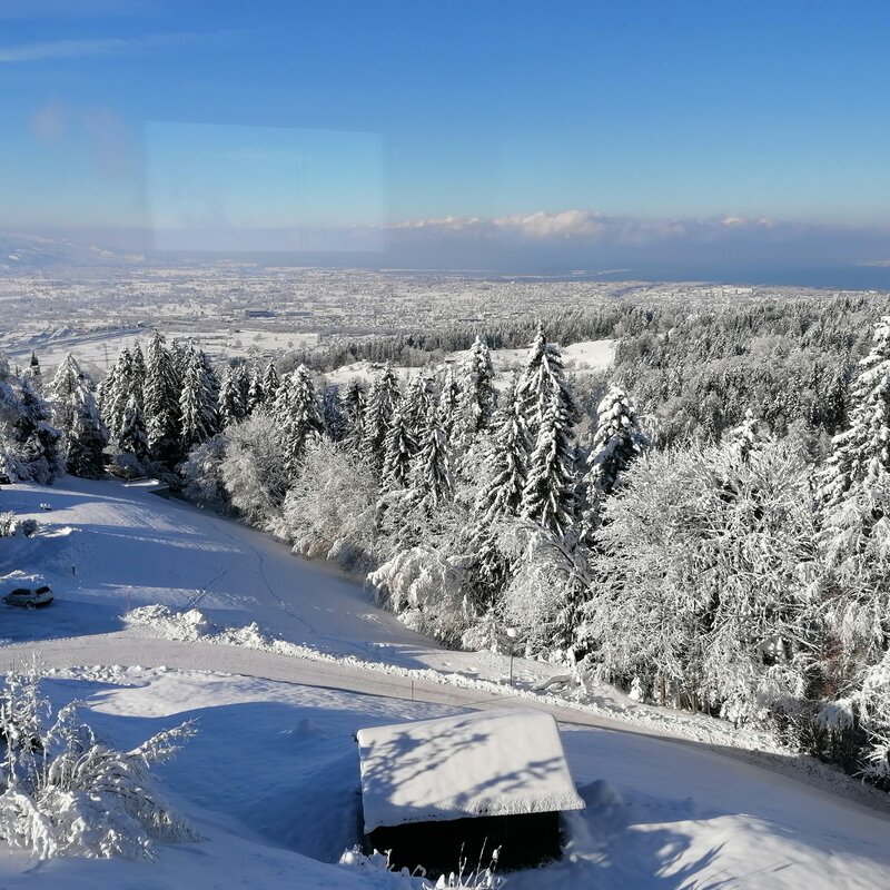 Aussicht aus dem Bad-Panoramfenster im Winter | © Isabel Pfanner