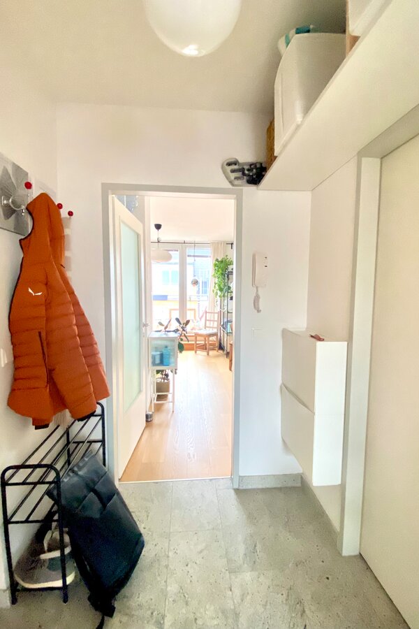 Blick aus dem Flur ins Wohnzimmer