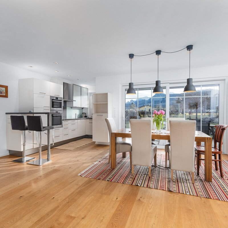Living and dining area and kitchen