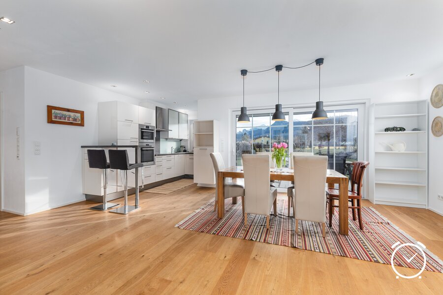 Living and dining area and kitchen