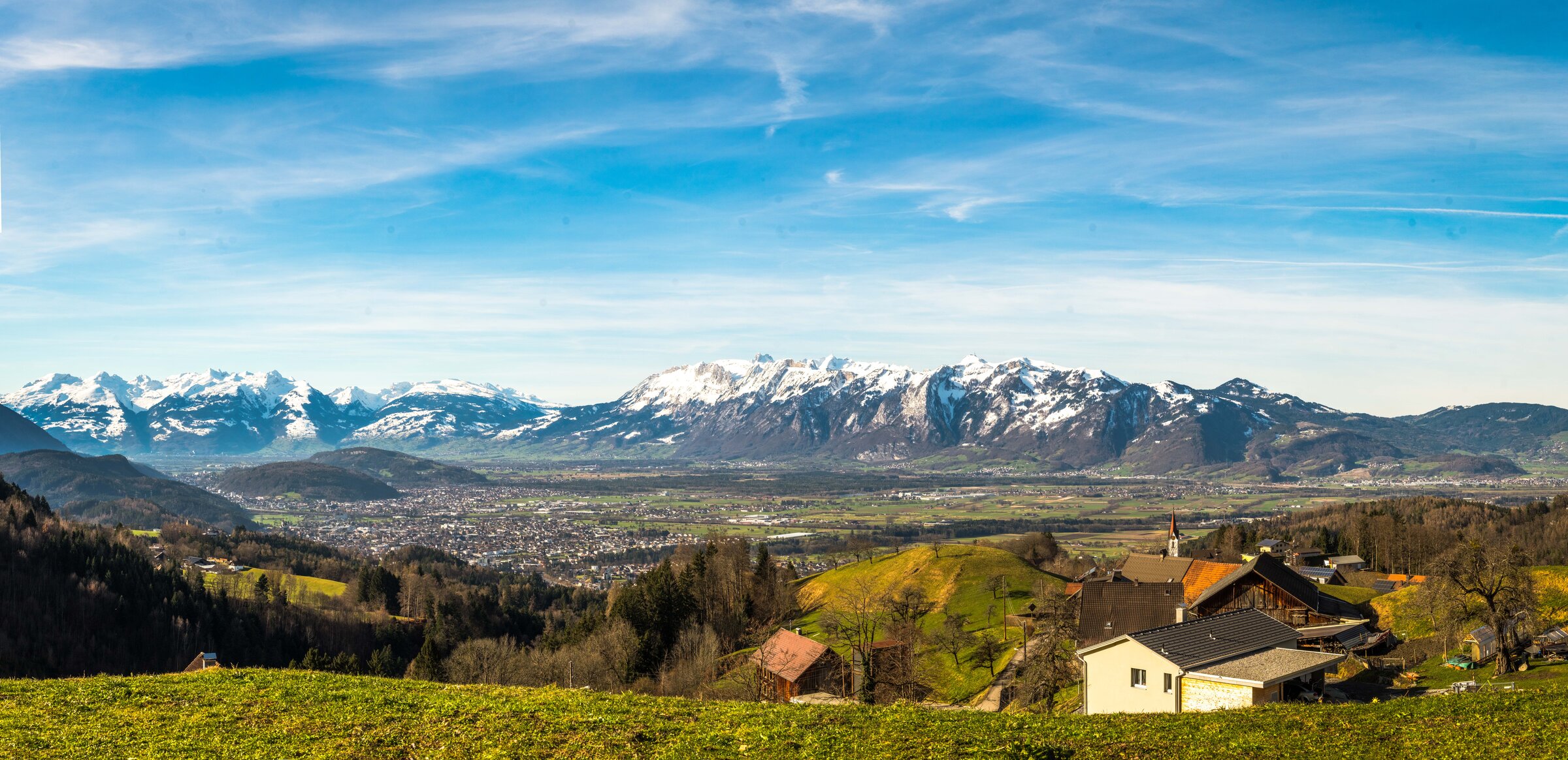 Valley of the river Rhine & Swiss mountains