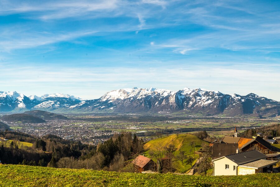 Valley of the river Rhine & Swiss mountains