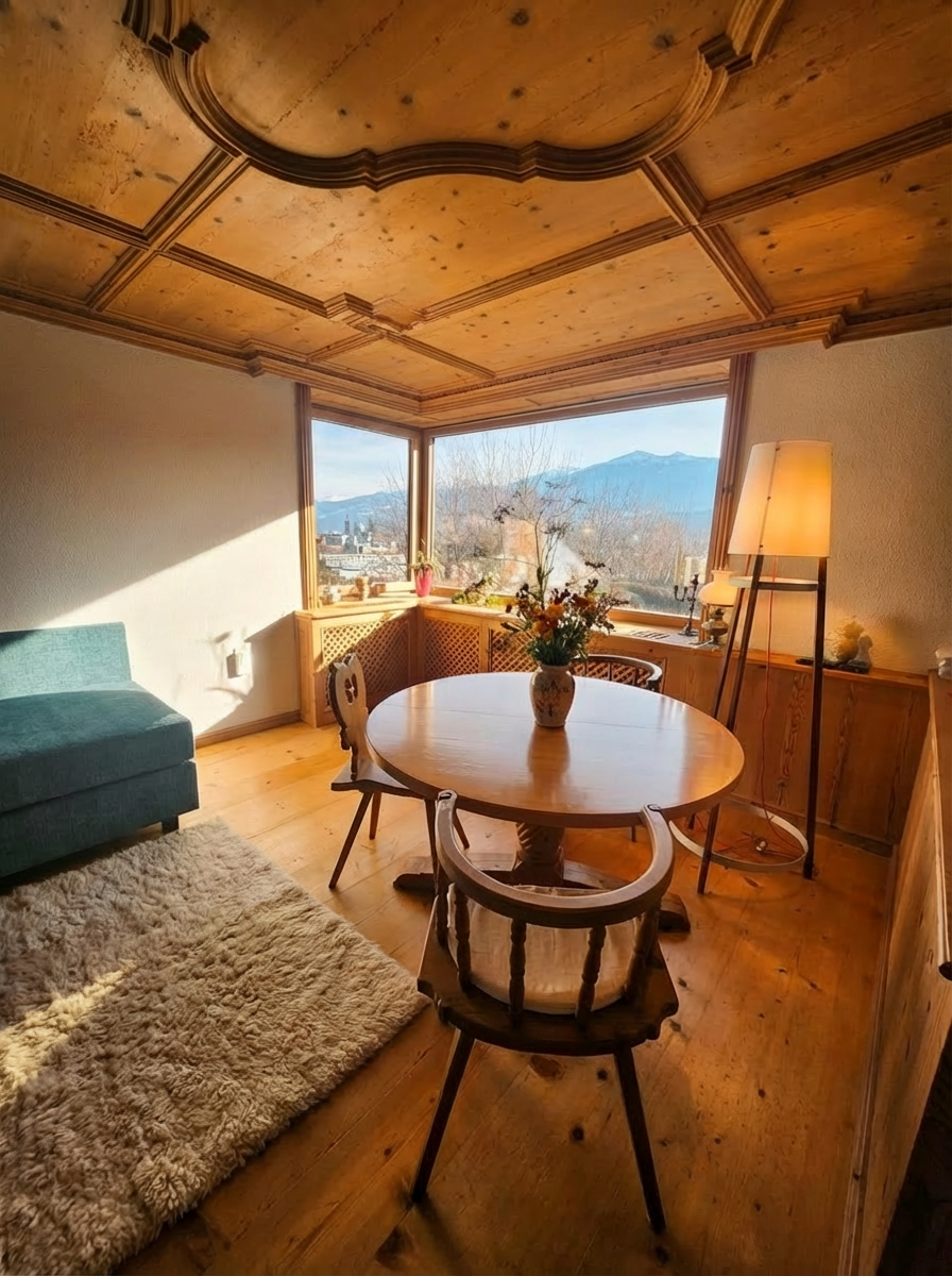 Wohnzimmer mit Blick über die Stadt und die Berge | © villamarwa