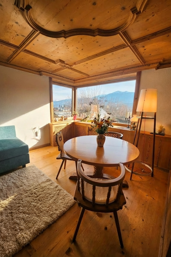 Wohnzimmer mit Blick über die Stadt und die Berge | © villamarwa