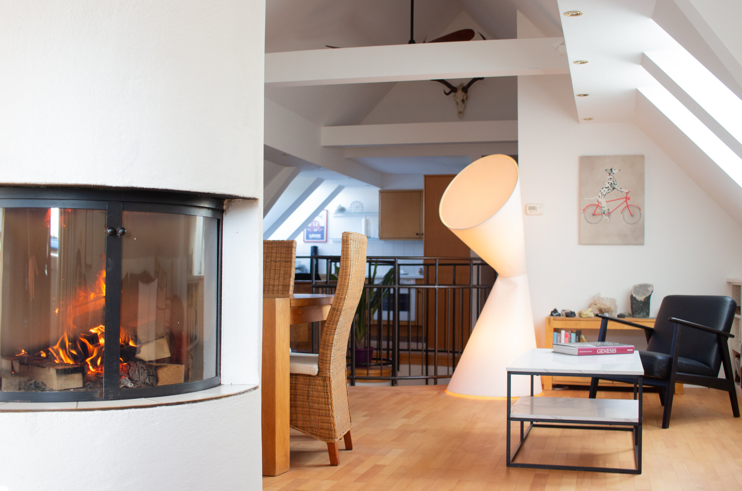 Kamin und Lesebereich