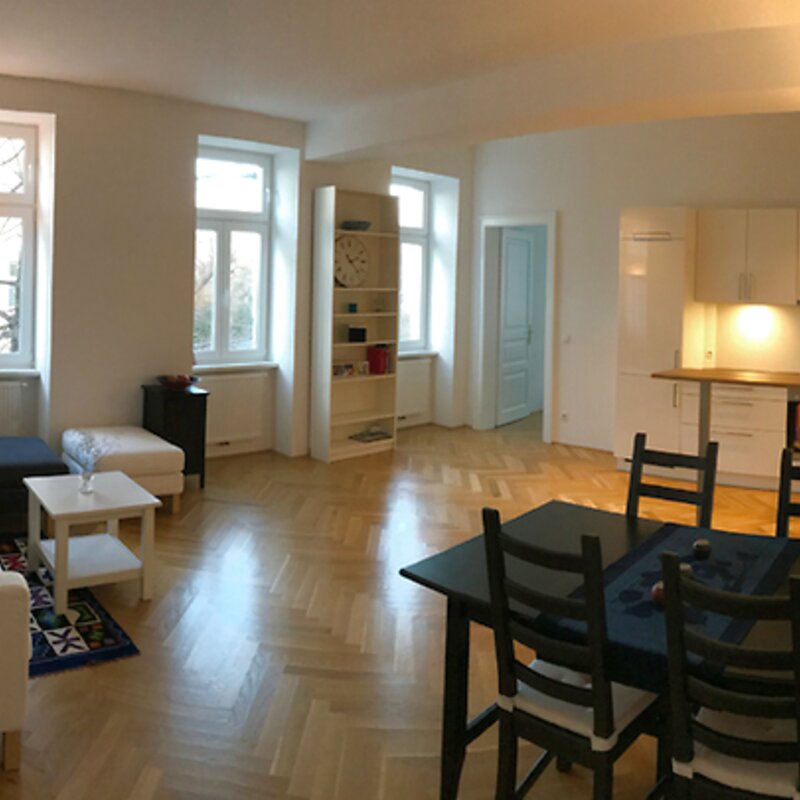 Living area and kitchen