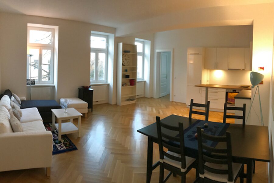 Living area and kitchen
