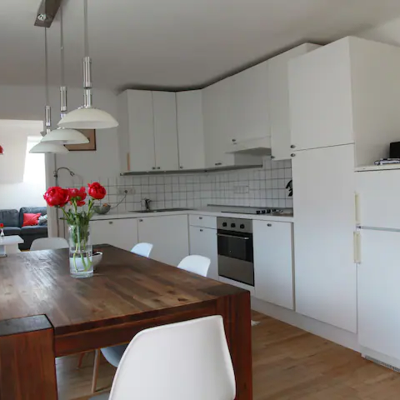 Large, bright kitchen. It leads directly into the living room.