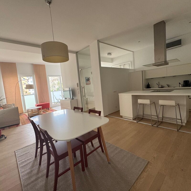 Bright living-dining area with modern kitchen – 2-room apartment for short-term rental & temporary housing for 1 to 6 months in Vienna
