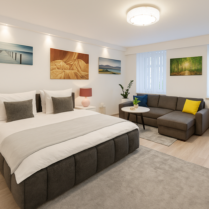 Helles Schlaf- & Wohnzimmer, möbliert – 2-Zimmer-Wohnung zur Kurzzeitmiete & Wohnen auf Zeit für 1 bis 6 Monate in Wien