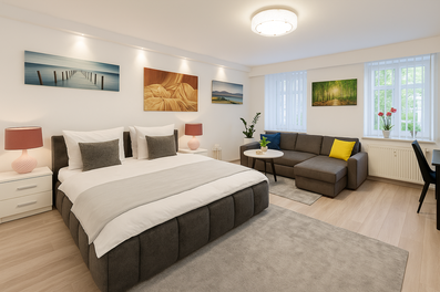 Helles Schlaf- & Wohnzimmer, möbliert – 2-Zimmer-Wohnung zur Kurzzeitmiete & Wohnen auf Zeit für 1 bis 6 Monate in Wien