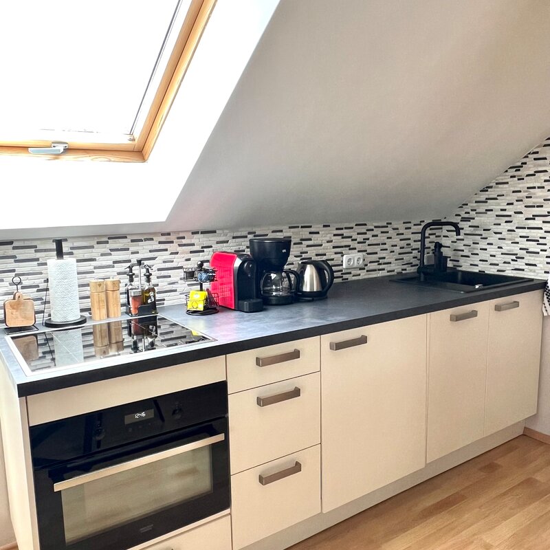 Fully equipped kitchenette with induction hob and combination microwave with grill function